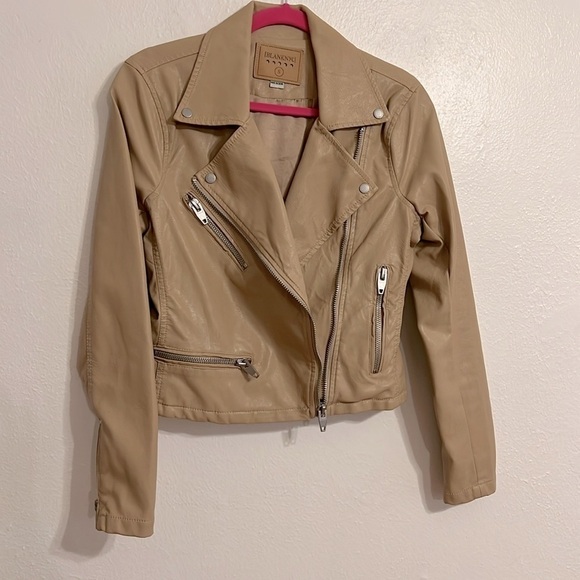 BlankNYC Woman’s Size S Faux Leather Camel Tan Traditional Motto Biker Jacket - Picture 4 of 12